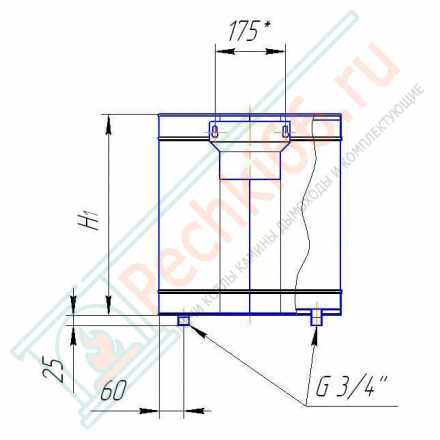Бак для воды настенный, вертикальный (НЕРЖ-304/0,8мм) 76 л (Дымок)
