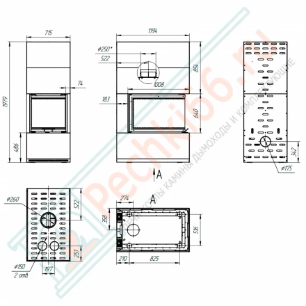 Камин Родос 900 графит, белый шамот (ЭкоКамин)