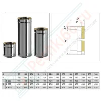 Сэндвич труба V50R с изол L=1000 (AISI-321/0,8-ОЦИНК-RAL/0,5) d-115/215 (Вулкан)
