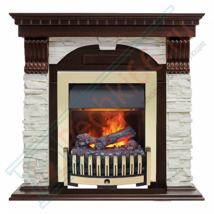 Электрокаминокомплект Dublin - Темный дуб / Сланец белый с очагом Danville Brass FB2