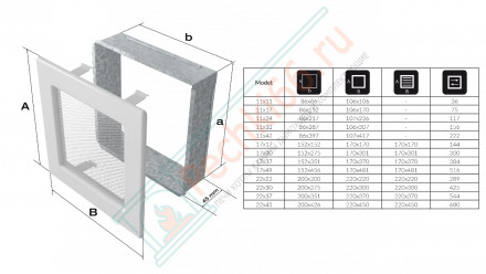 Решётка вентиляционная каминная белая 170х300 30B (Kratki)
