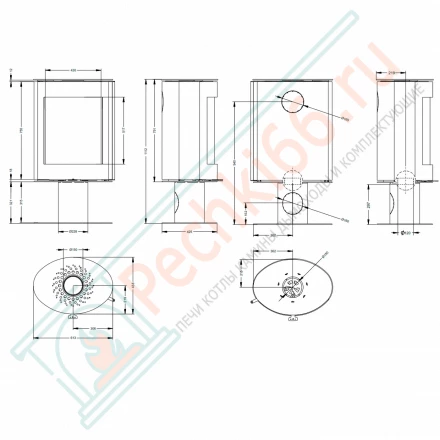 Печь-камин OVAL, бока из камня (Астов)