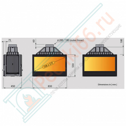 Чугунная топка LCI 9 GDF, двусторонняя (Liseo Castiron) 18 кВт