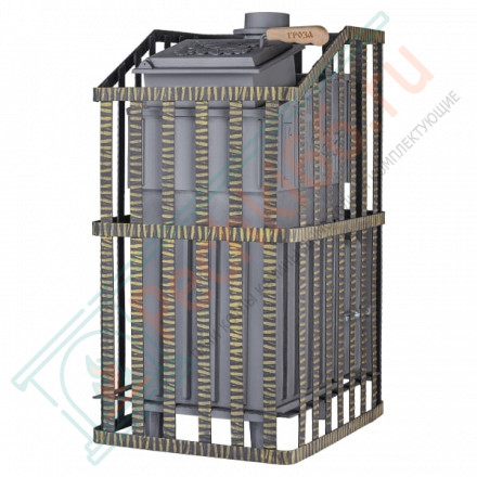 Печь Гефест Гроза Ураган 24 П2, панорамная дверца, закрытая каменка, до 24 м3