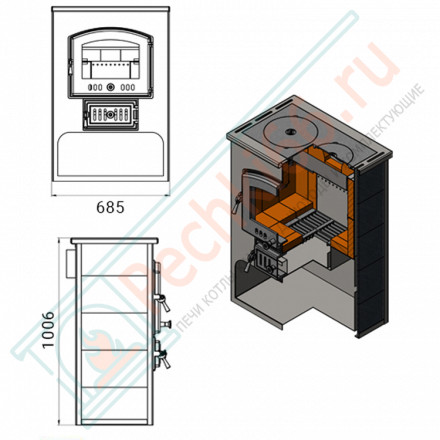 Печь-камин ПК-03-224, с плитой, талькохлорит (Везувий)