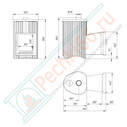 Дровяная банная печь Ферингер ОПТИМА "Змеевик + Россо Леванте" до 28 м³