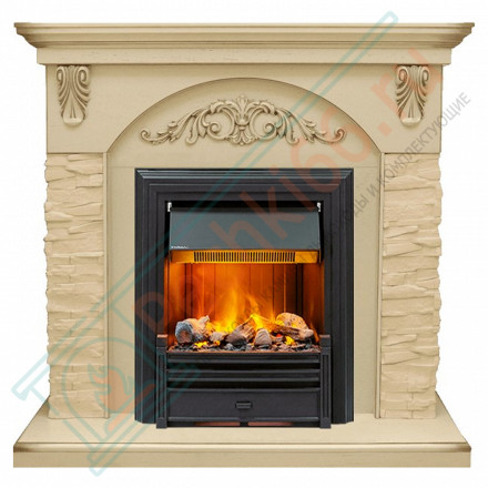 Каминокомплект Bern Сланец крупный бежевый / Алебастр темная патина с очагом Brookline Black