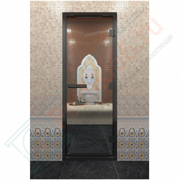 Стеклянная дверь DoorWood «Хамам Прозрачная» в черном профиле 2000х800 (по коробке) в Санкт-Петербурге