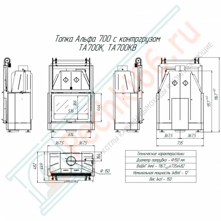 Каминная топка Альфа 700К (Экокамин) 12 кВт