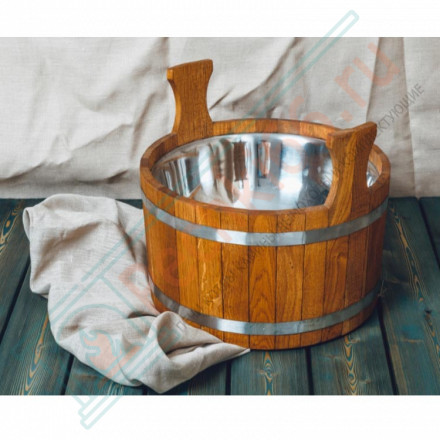 Шайка из кавказского дуба 15 л. морёная, с нержавеющей вставкой (212F)