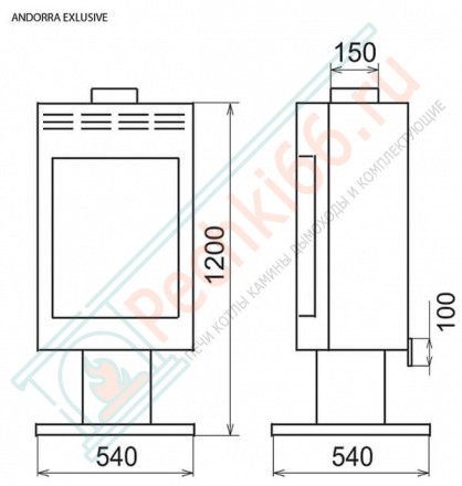 Печь-камин Andorra Exclusive, Серебристый (Thorma) до 200 м3
