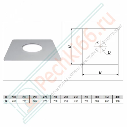 Фланец без изол 850х850 на трубу V50R (AISI-304/0,5) d-250/350 (Вулкан)