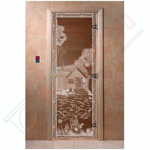 Дверь стеклянная для бани, прозрачная бронза, "Банька в лесу" 1900х700 (DoorWood) в Санкт-Петербурге