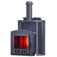 Чугунная печь для бани AVANGARD ЗК 25 (П2) Ураган в круглой сетке (ТехноЛит)