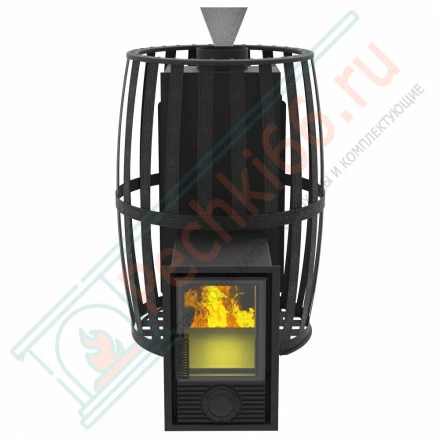 Печь-камин "Витязь" 28 Д-2 (Закрытая каменка нерж, Сетчатый кожух) (Березка)