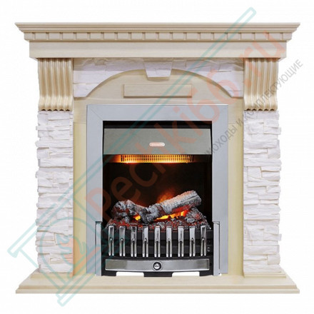 Электрокаминокомплект Dublin - Слоновая кость с патиной / Сланец крем с очагом Danville Chrome FB2