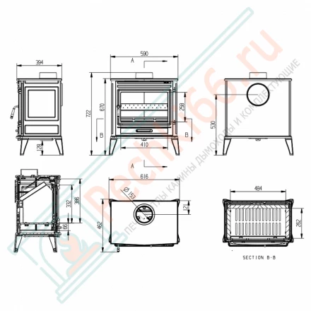 Чугунная печь-камин Dog (FireBird) 10 кВт